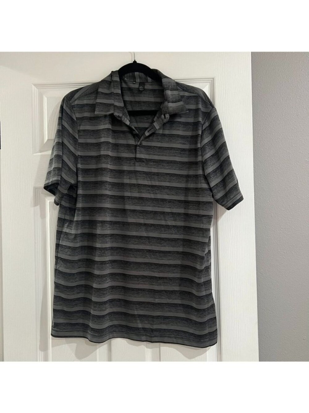 Adidas Golf Gray Black Stripe Polo Shirt Size Large